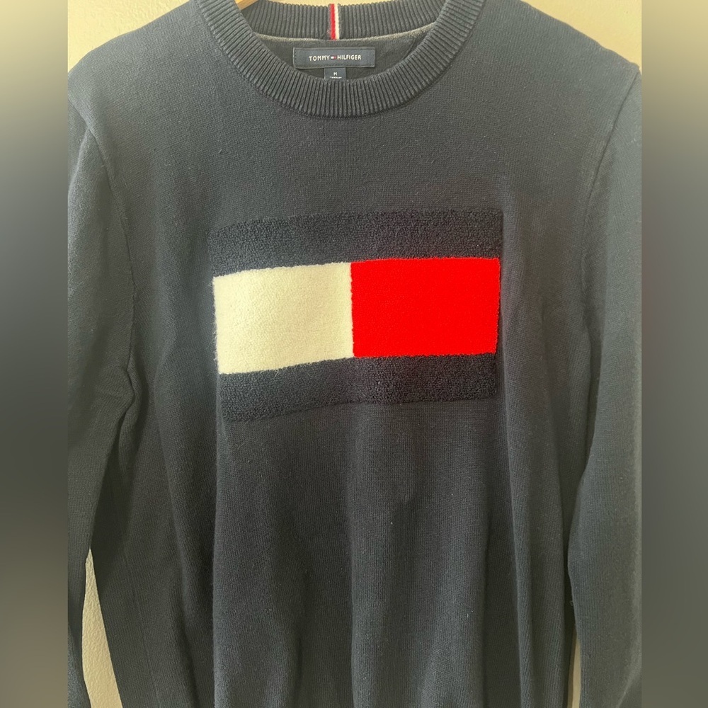 Tommy Hilfiger Flag Logo Crewneck Sweater Men’s Medium Navy Cotton Classic - Picture 4 of 10